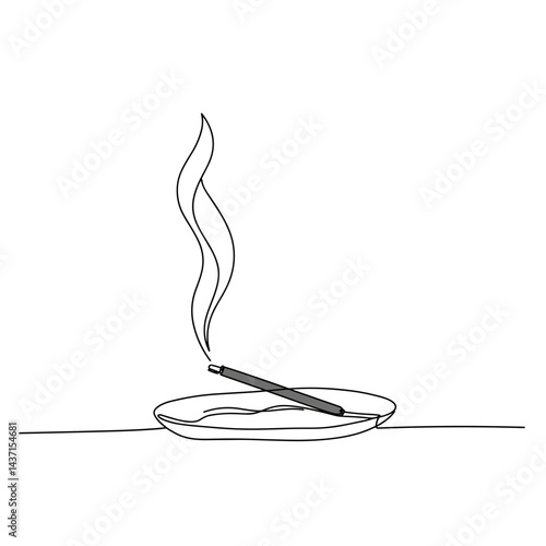 Incense stick releasing smoke on a minimalistic plate  