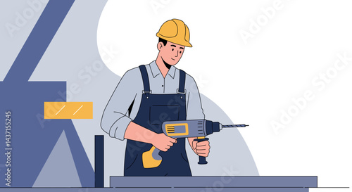 Skilled Worker Using Drill in Modern Workshop  