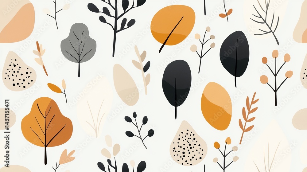 Fototapeta premium Abstract Botanical Pattern with Modern Shapes and Earthy Tones