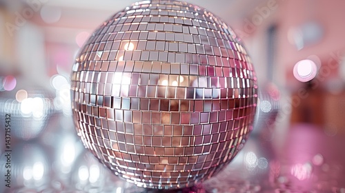 Close-up silver disco ball, silver reflective disco ball, silver mirror reflective disco ball.. HD 8K wallpaper Photographic Image
