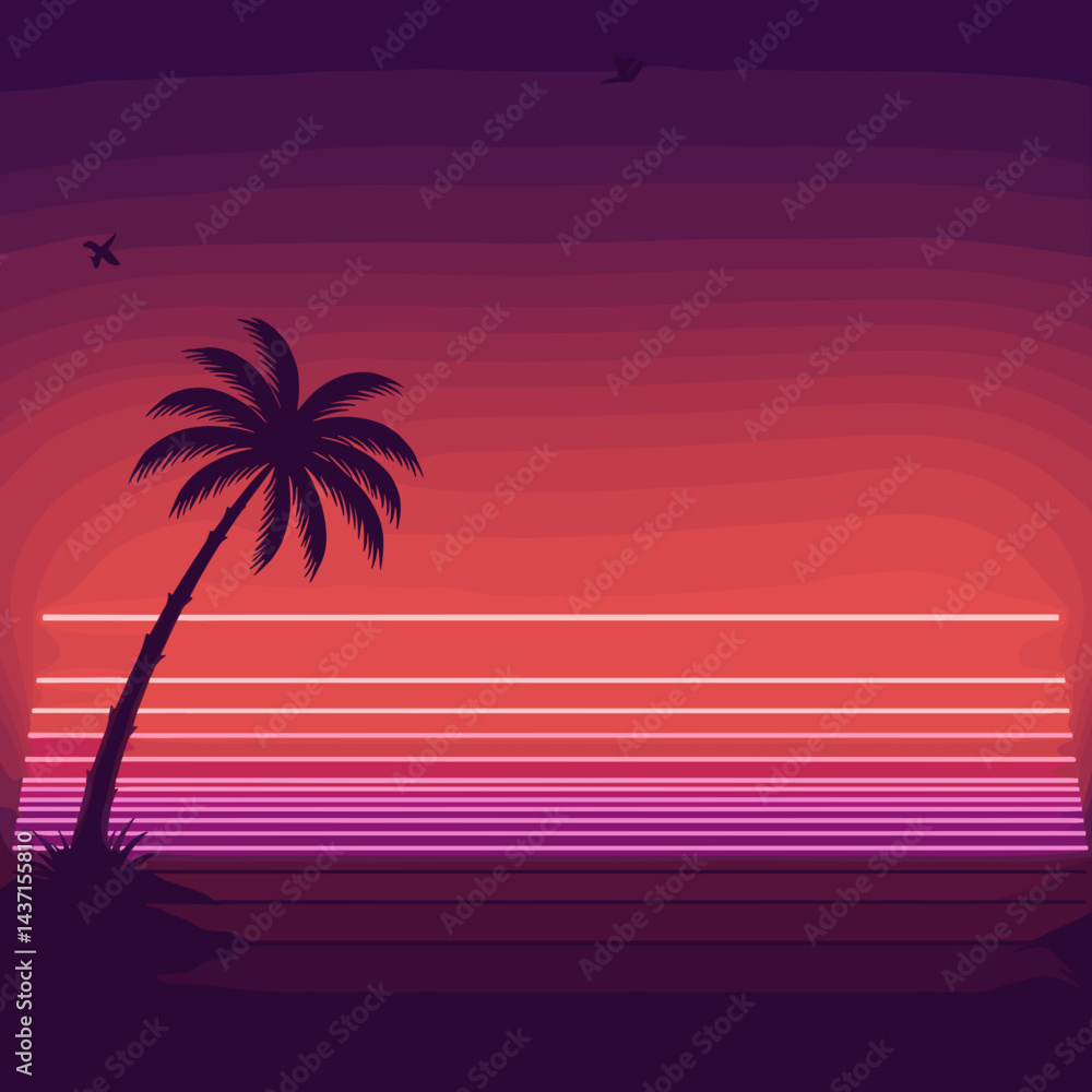 Naklejka premium Sunset Palm Tree Silhouette in Vibrant Gradient Colors
