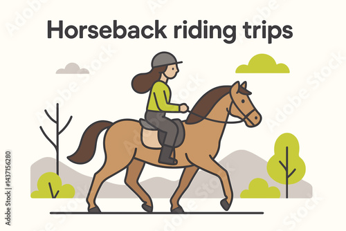 Woman enjoying horseback riding in a natural landscape  