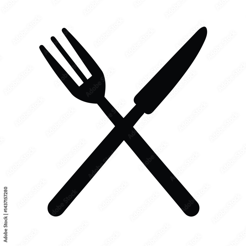 Crossed Knife and Fork Stencil Icon Vector Illustration Crossed Knife and Fork Stencil Icon Vector Illustration