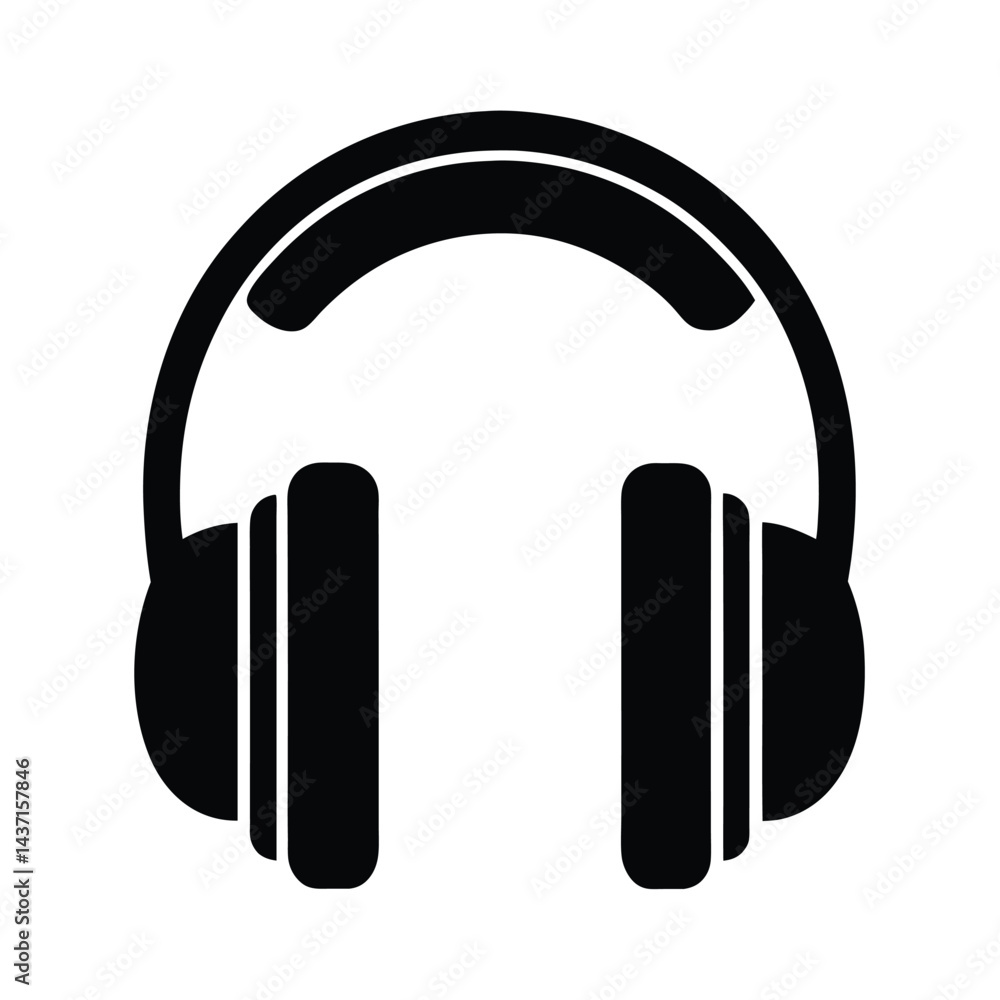 Fototapeta premium Headphones Pin Stencil Icon Vector Illustration