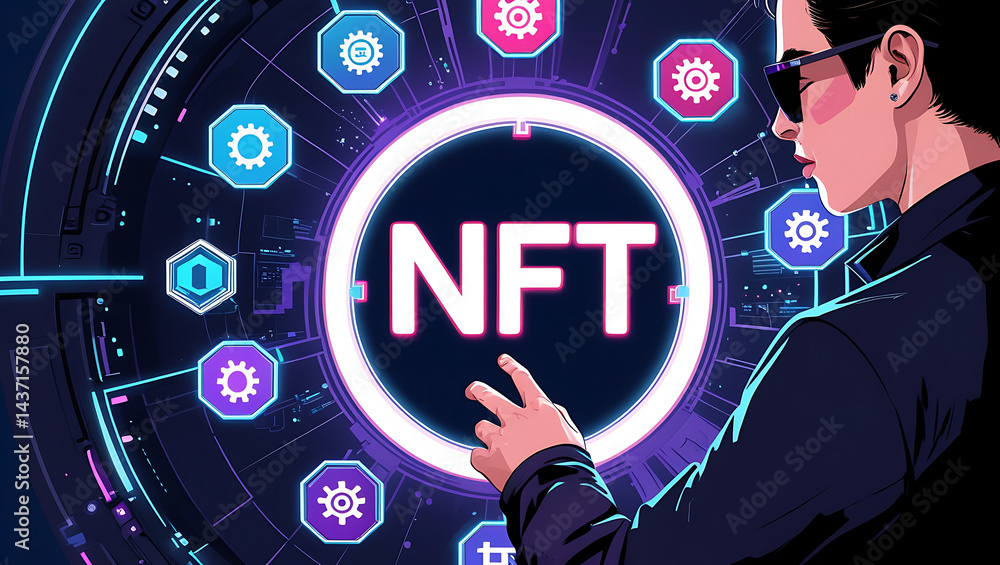 Fototapeta premium Virtual NFT Interface: Interactive Digital Platform for Non-Fungible Token Visualization and Management