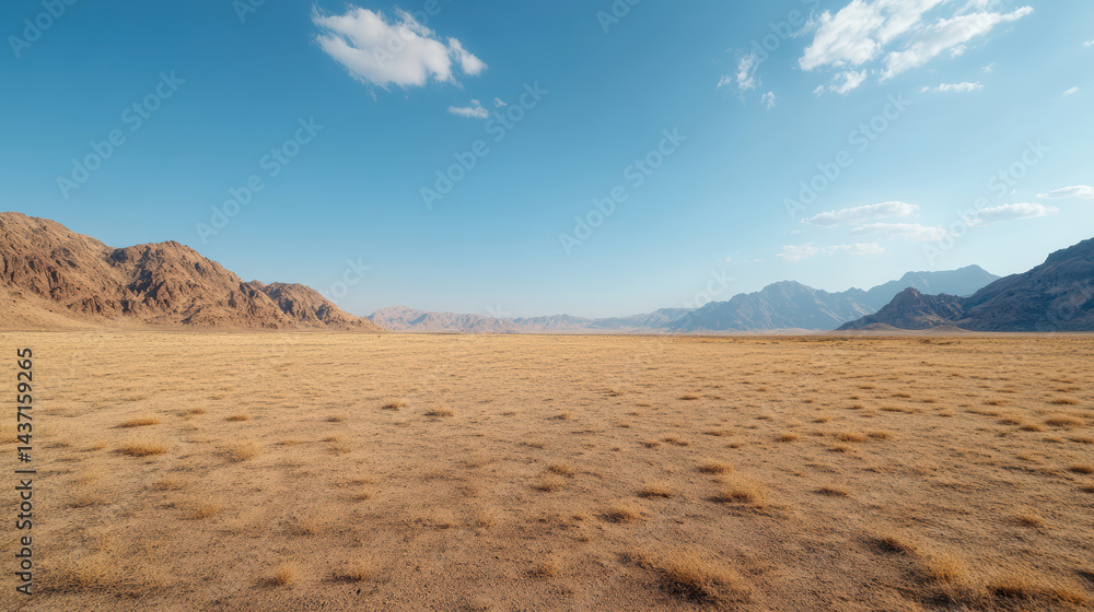 Vast desert landscape with rocky mountains clear blue sky, showcasing natural beauty Vast desert landscape with rocky mountains clear blue sky, showcasing natural beauty