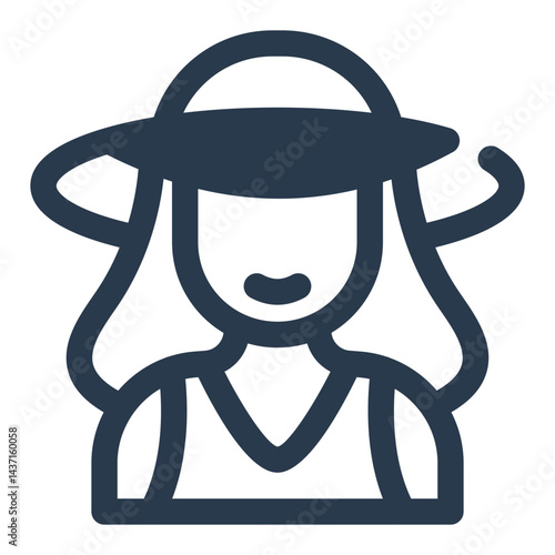 Beach Girl with Wide Hat and Flowing Hair