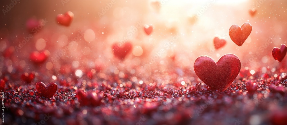 Romantic hearts floating in soft light Romantic hearts floating in soft light