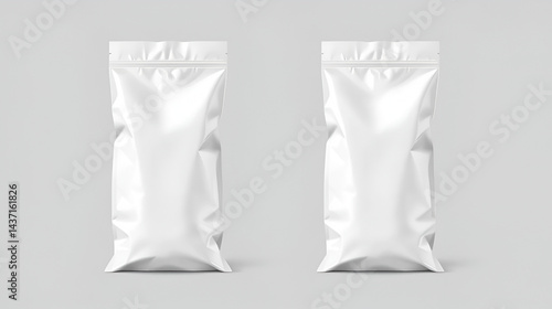 Vertical bag mockup. Flat bottom gusset bag. Front view. High realistic. Vector illustration isolated on grey background. Ready for use in presentation, promo, advertising and more. EPS10.