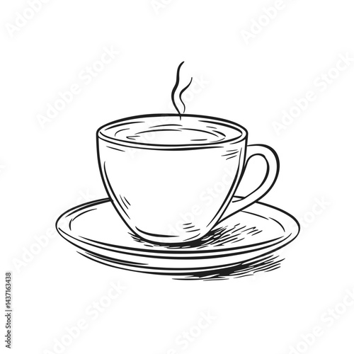 Sketch of a steaming coffee cup on a saucer  