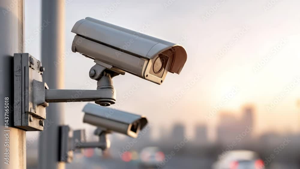 CCTV security camera equipment mounted on an outside urban pole. CCTV security camera equipment mounted on an outside urban pole.