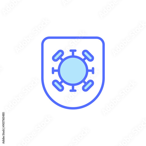 Stylized Icon of a Shield with a Virus Design Representing Medical Protection and Health Safety Measures Against Diseases
