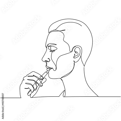 Line Art of a Person Using a Vape Pen in Minimalist Style  