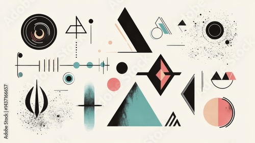 Set of abstract hand drawn compositions. Minimal geometric posters. Boho wall decor.