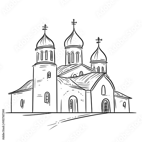 Serene Outline of a Historic Russian Church  