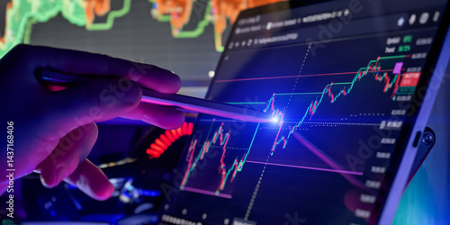 Tableau sur toile Analyzing Stock Market Trends on Digital Screen