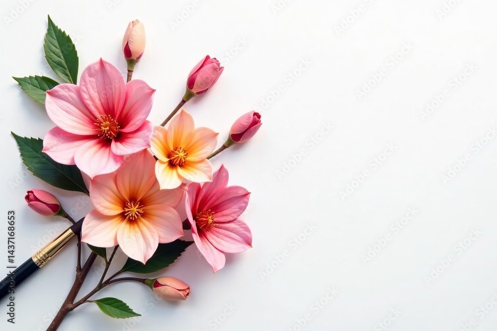 Naklejka premium Paint brush made of pastel flowers on white background, brush, creativity, decoration