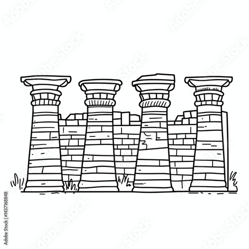 Ancient Karnak Temple Pillars in Minimalist Line Art  
