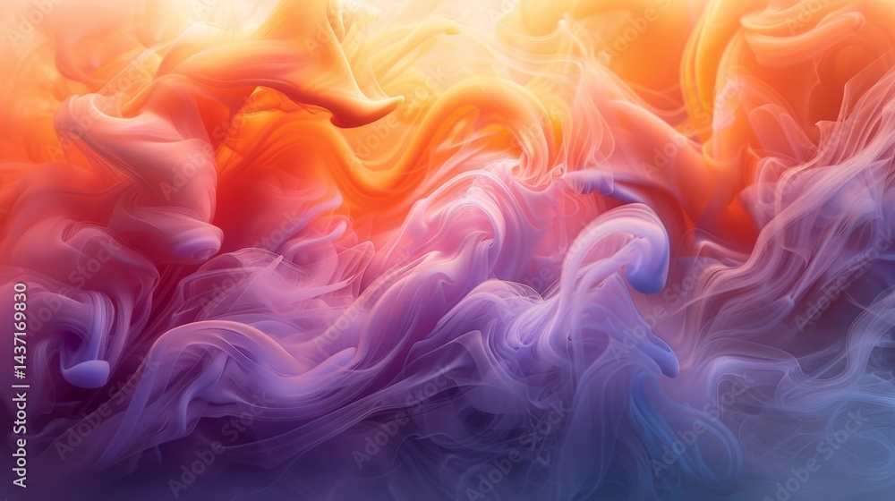 Obraz premium Horizontal sweep of full color smoke rolling in layered spirals on white background. Abstract motion concept