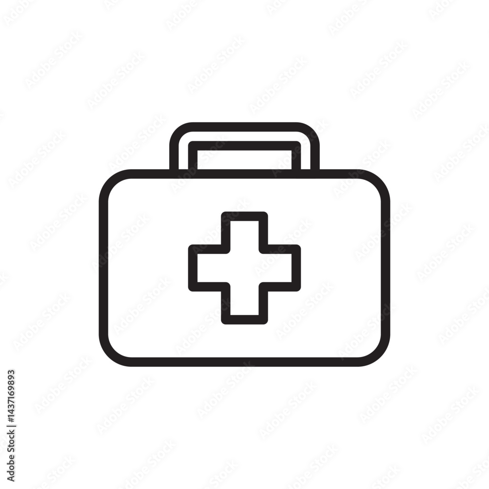 Medical Icon Representing First Aid Kit with Red Cross Symbol on White Background Medical Icon Representing First Aid Kit with Red Cross Symbol on White Background