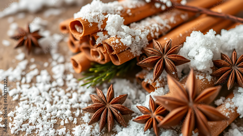 A symphony of winter is embrace, with cinnamon sticks like delicate wands and star anise unfurling their star-shaped secrets, promising cozy warmth and aromatic enchantment. A symphony of winter is embrace, with cinnamon sticks like delicate wands and star anise unfurling their star-shaped secrets, promising cozy warmth and aromatic enchantment.