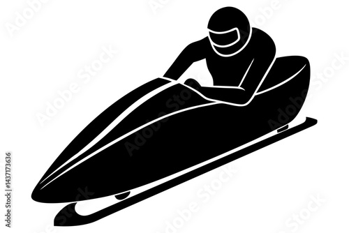 Black and white illustration of bobsledder in action winter sports design element, bobsled, bobsleigh, winter sports, athlete, vector, illustration, black and white, silhouette, speed, racing