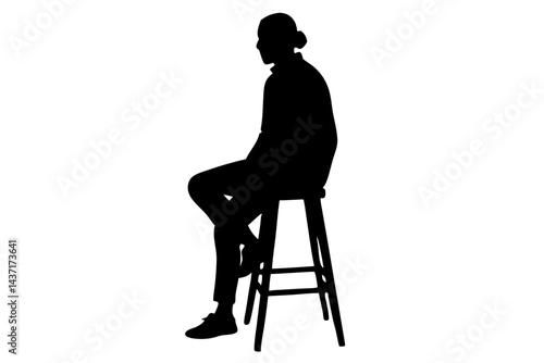 Silhouette of person sitting on stool side view with clean white background vector, silhouette, person, man, sitting, stool, chair, side view, isolated, white background, vector, illustration, graphic