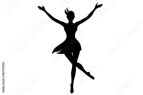 Elegant dancing woman silhouette with arms raised in celebration on white background, woman, dance, dancing, silhouette, ballet, dancer, elegance, female, beauty, graceful, celebration, arms raised