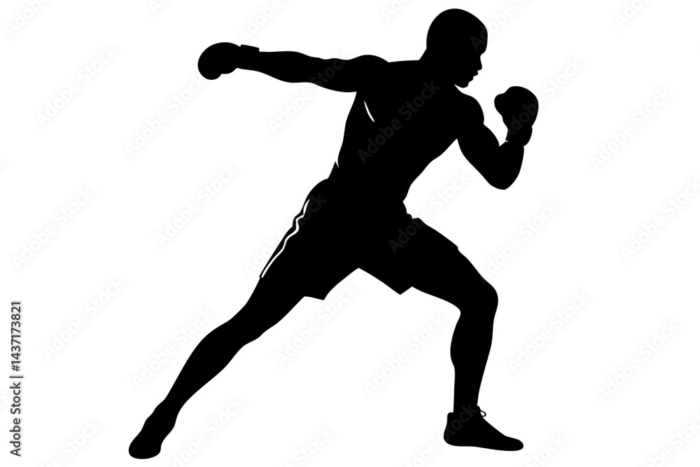 Obraz premium Silhouette of a boxer punching strong martial arts combat training in black and white, boxer, boxing, silhouette, fighter, fighting, black, white, combat, martial arts, sport, athlete, training