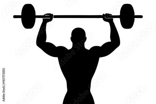 Silhouette of a muscular man lifting barbell over head fitness and strength training, silhouette, man, muscular, weightlifting, barbell, overhead press, fitness, gym, strength, training, exercise