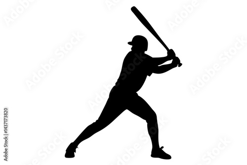 Baseball player silhouette ready to swing batting pose illustration sports theme, baseball, player, silhouette, batter, bat, swing, sport, athlete, action, motion, stance, black, vector, illustration