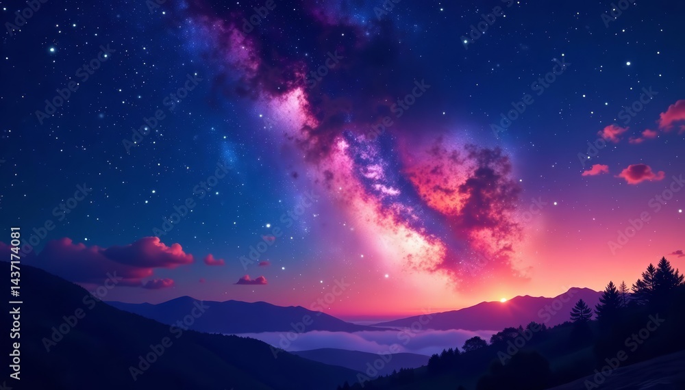 Enchanting night sky with rainbow colors and twinkling stars, sparkles, rainbow Enchanting night sky with rainbow colors and twinkling stars, sparkles, rainbow