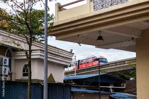 Eelectric monorail commuting above sustainable urban environment, Malaysia