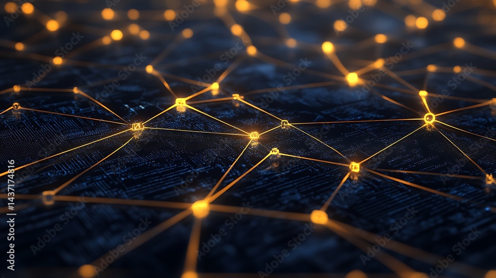 Glowing Network Connection on Circuit Board Represents Digital Transformation Technology Glowing Network Connection on Circuit Board Represents Digital Transformation Technology