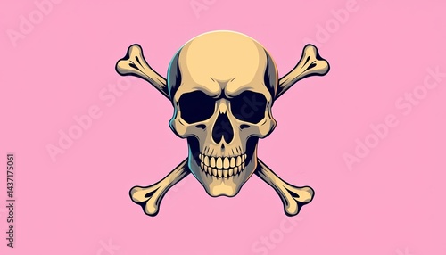 Flat vector illustration of crossbones and skull, death icon for app and game design, symbol, macabre