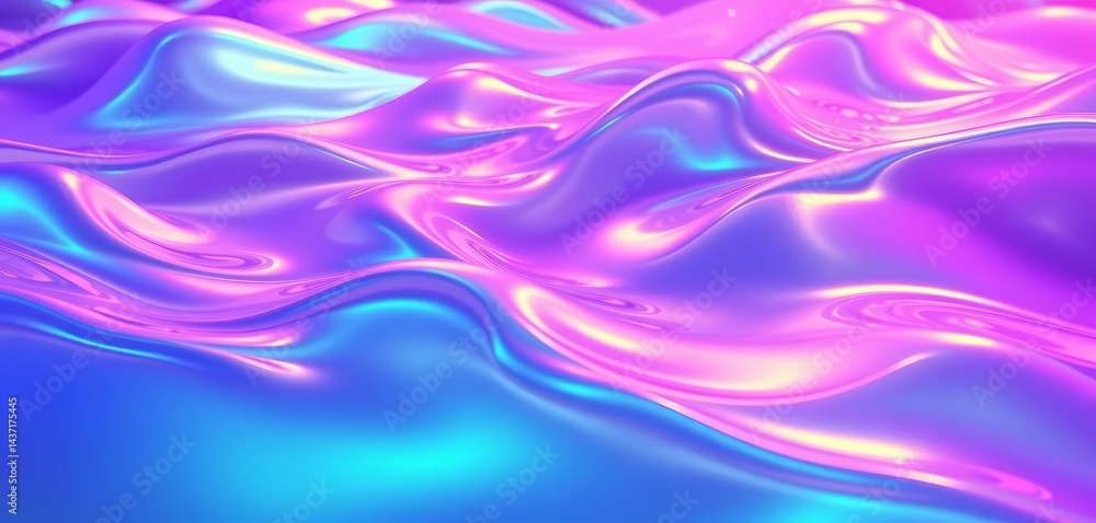 Fluid, shimmering neon waves with iridescent sheen, design, visual Fluid, shimmering neon waves with iridescent sheen, design, visual