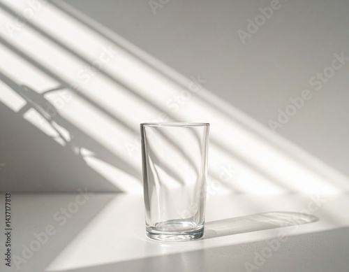 Glass Tumbler Mockup with Soft Window Screen Shadows in Minimal Kitchen
