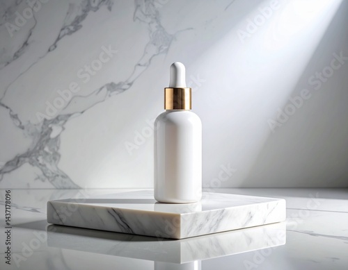 Minimal Skincare Bottle Mockup Resting on Sleek Marble Slab
