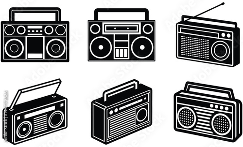 Radio Vector Silhouette Collection: Vintage and Modern Broadcast Icons