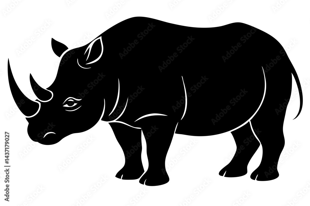 Fototapeta premium Rhinoceros black silhouette vector illustration wildlife animal icon design strong horned herbivore, rhinoceros, rhino, silhouette, vector, animal, wildlife, african, horn, mammal, black, drawing