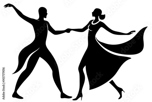 Elegant couple dancing black silhouette ballroom dancers tango dance illustration, couple, dancing, dancer, silhouette, ballroom, dance, tango, vector, illustration, elegant, man, woman, partner