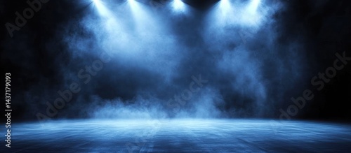 Wallpaper Mural Mystical illuminated stage with blue spotlight and smoky atmosphere creating depth Torontodigital.ca