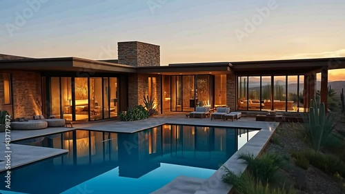 Desert Oasis: Modern Architectural Marvel at Sunset