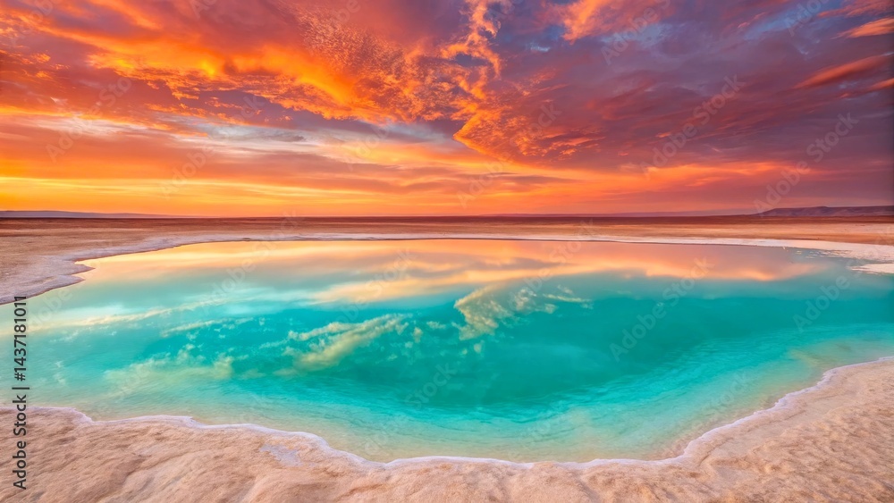Fototapeta premium Stunning Reflection of Sunset in Vibrant Salt Lake with Colorful Clouds Above