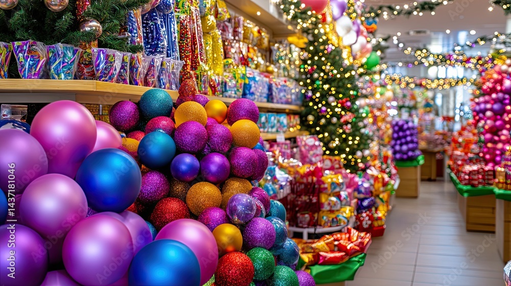Fototapeta premium Colorful Toy Shop Decorated for the Holidays