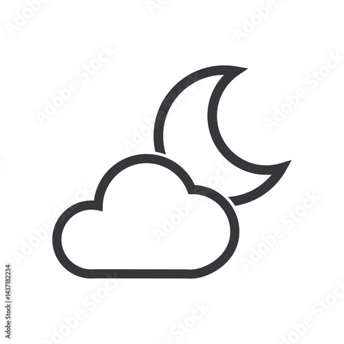 Isolated outline icon night with moon and cloud, weather icon