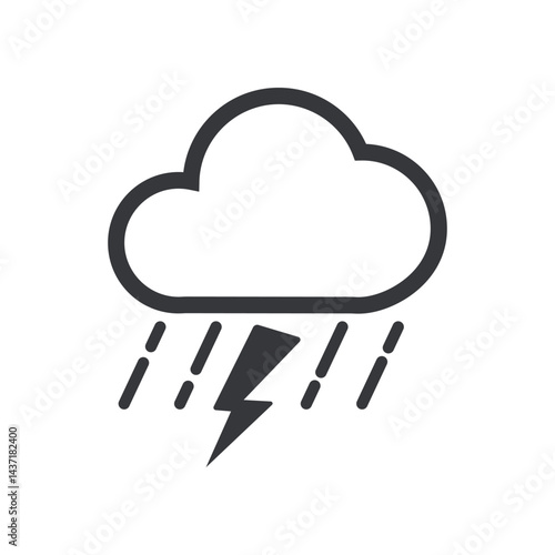 Isolated weather icon of cloudy rain with flash thunder, bad weather symbol