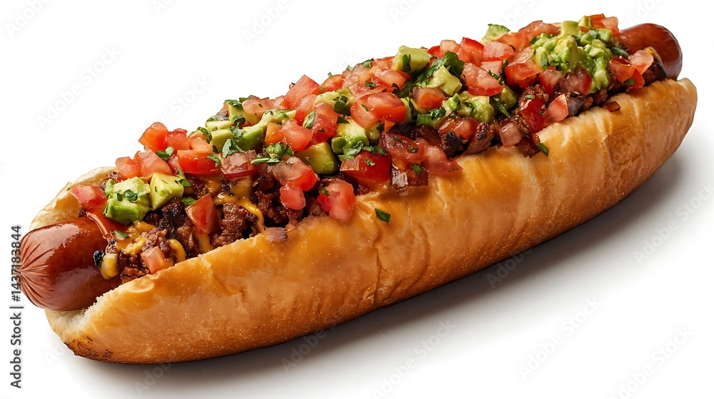 **Loaded Chilean Completo Hot Dog With Chopped Tomatoes, Mashed Avocado, And Mayo, Presented For Urban Street Food Menu Or Casual Eatery Ad --Ar 16:9 --S 250** - @Darya (Relaxed) -# Create, Explore, A **Loaded Chilean Completo Hot Dog With Chopped Tomatoes, Mashed Avocado, And Mayo, Presented For Urban Street Food Menu Or Casual Eatery Ad --Ar 16:9 --S 250** - @Darya (Relaxed) -# Create, Explore, A