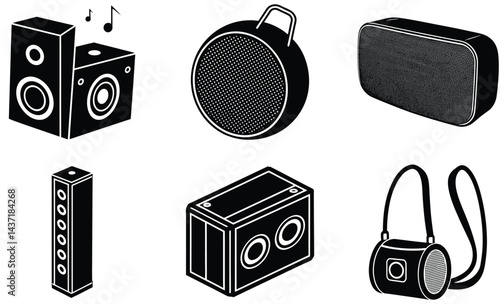 Bluetooth Speakers Vector Silhouette Collection: Wireless Audio System Icons

