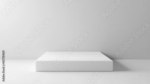 Blank white square platform against a plain wall